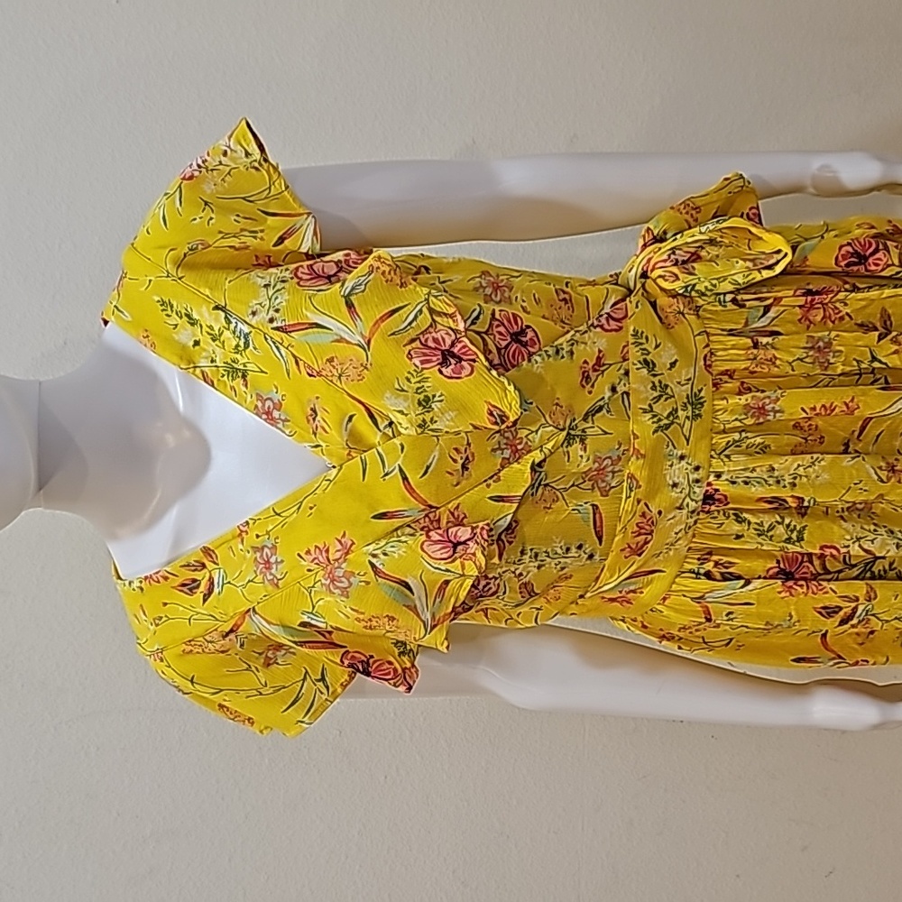 Sofia Womens Yellow Maxi Dress  Floral Short Sleeve Ruffle Size S - Picture 4 of 12
